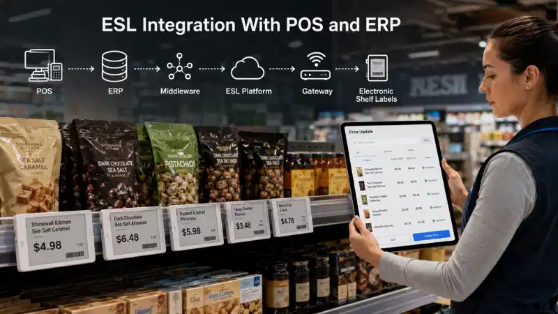 Yntegraasje fan elektroanyske shelflabel mei POS en ERP: API's, gegevensmapping, flaterhanneling ...